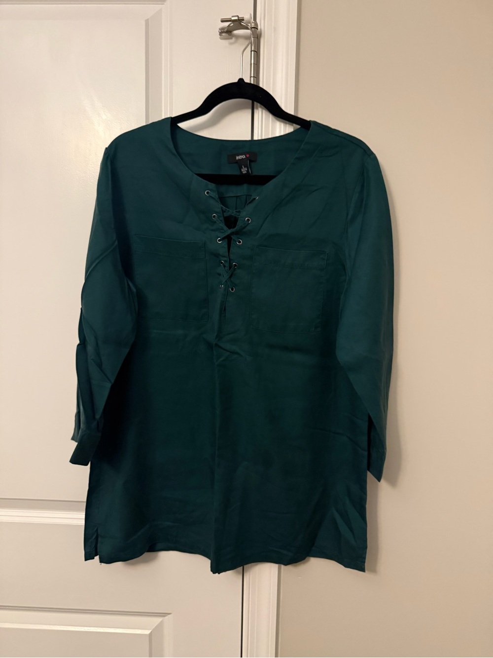 intro. Deep Teal Lace-Up V-Neck Tunic